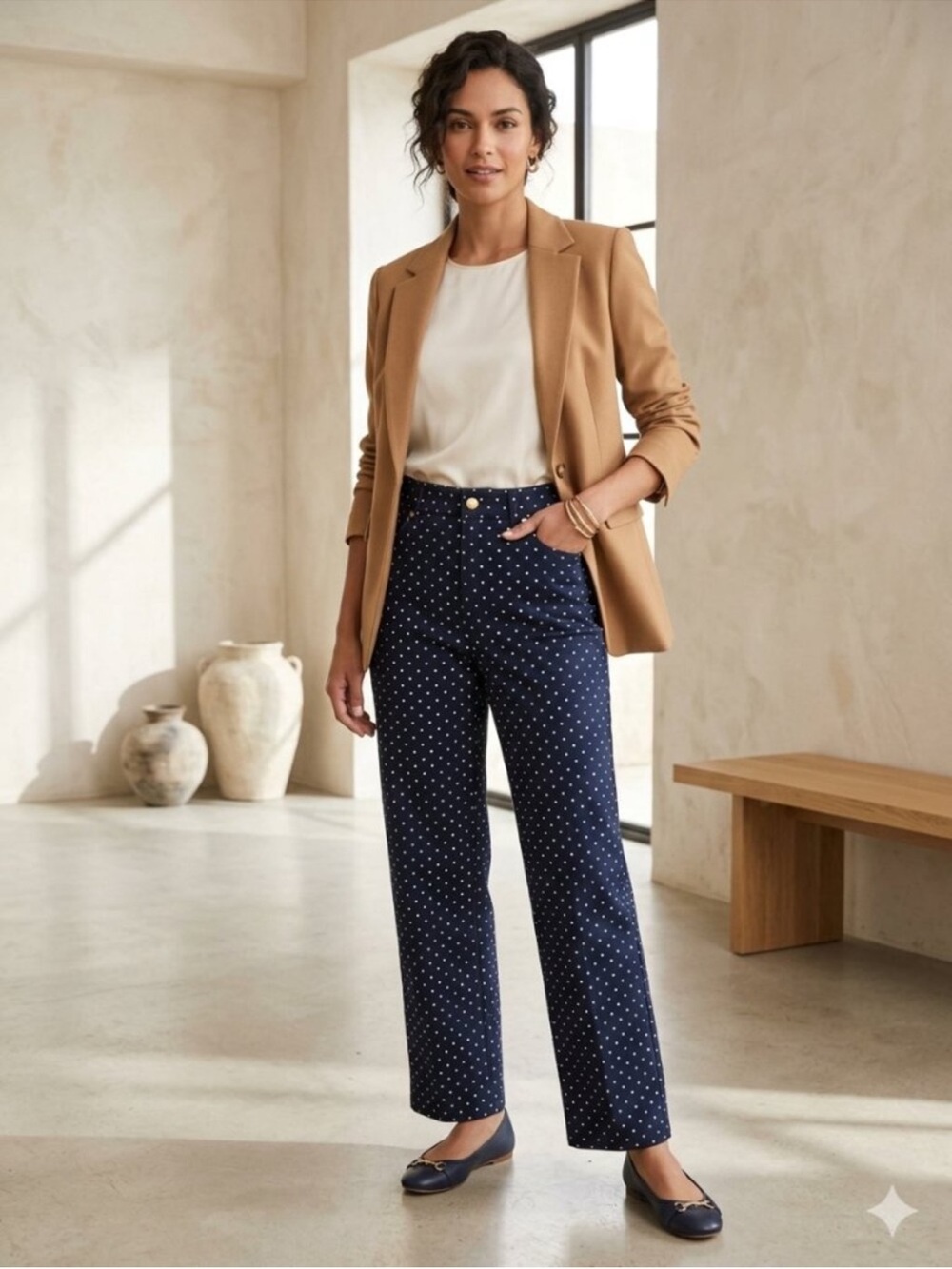 Lauren Ralph Lauren Women's Size 10 Blue Polka Dot Five Pocket Zip Close Pants